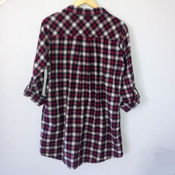 Kori America Medium Plaid Tunic Dress-Collared-Pockets-Lace Up Bodice-Roll Tab - Picture 5 of 8